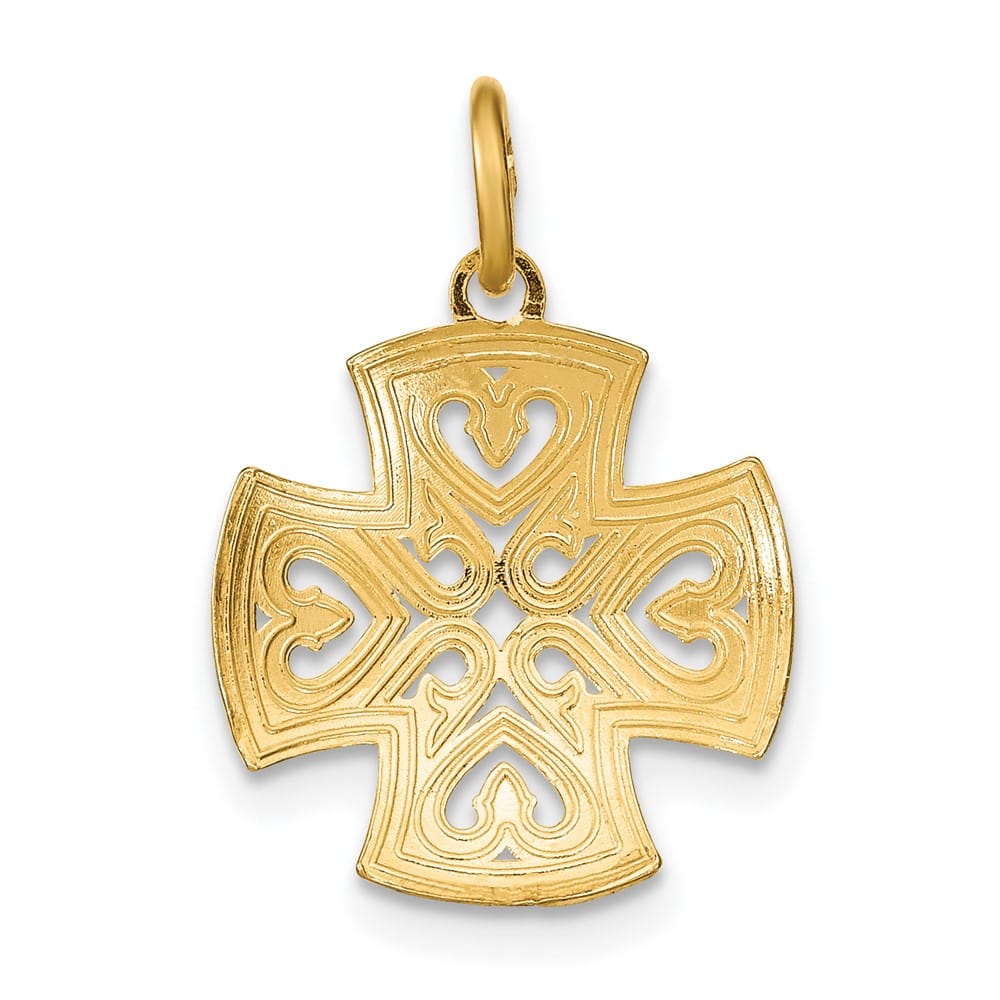 10K Yellow Gold Solid Polished Medium Hearts D.C. Maltese Cross Charm
