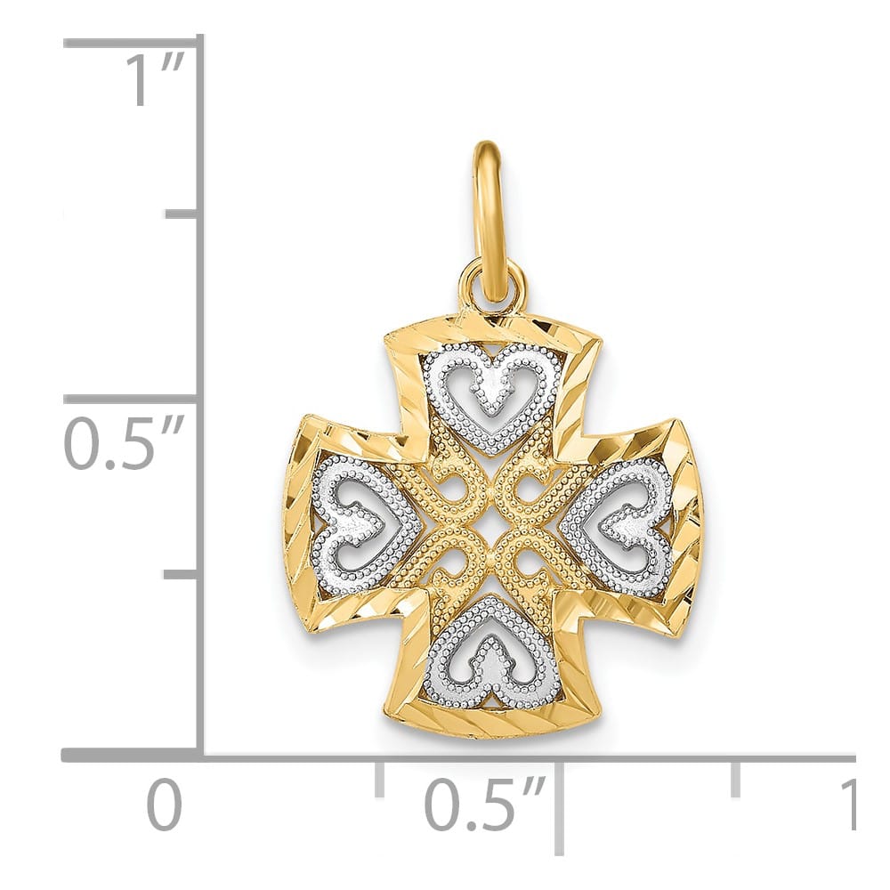 10K Yellow Gold Solid Polished Medium Hearts D.C. Maltese Cross Charm