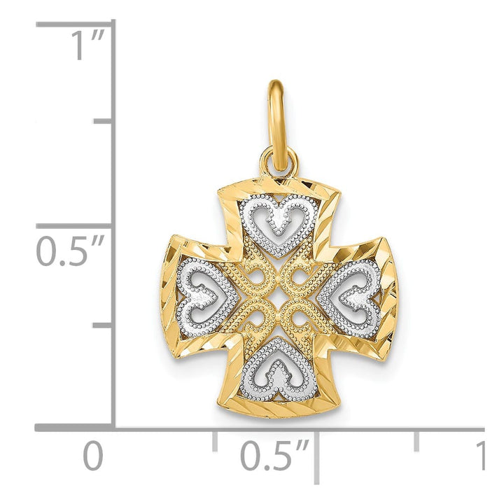 10K Yellow Gold Solid Polished Medium Hearts D.C. Maltese Cross Charm