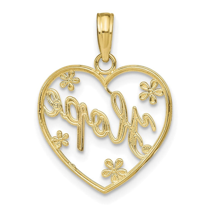 10K Yellow Gold Solid Polished Medium Hope in Heart with Flowers Charm