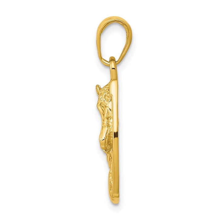 10K Yellow Gold Solid Polished Medium Horse Head in Horseshoe Pendant