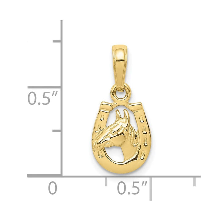 10K Yellow Gold Solid Polished Medium Horse Head in Horseshoe Pendant
