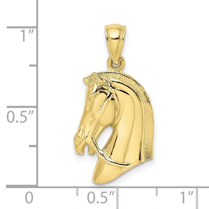 10K Yellow Gold Solid Polished Medium Horse Head with Short Mane Charm