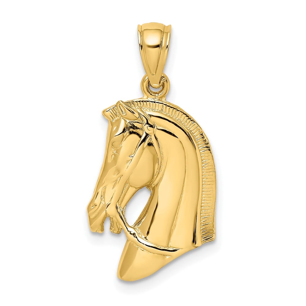 10K Yellow Gold Solid Polished Medium Horse Head with Short Mane Charm
