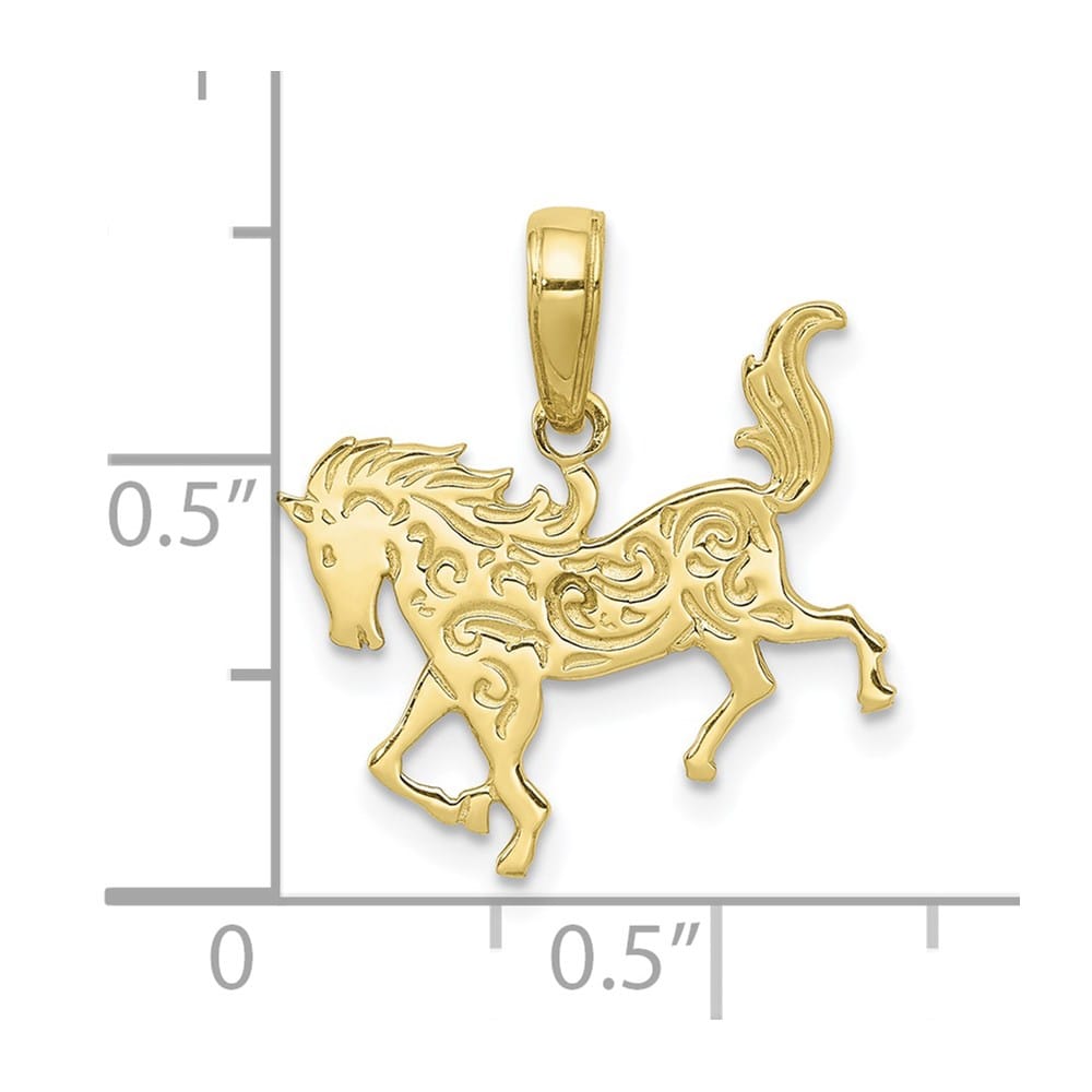 10K Yellow Gold Solid Polished Medium Horse Pendant