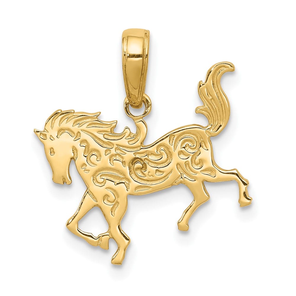 10K Yellow Gold Solid Polished Medium Horse Pendant