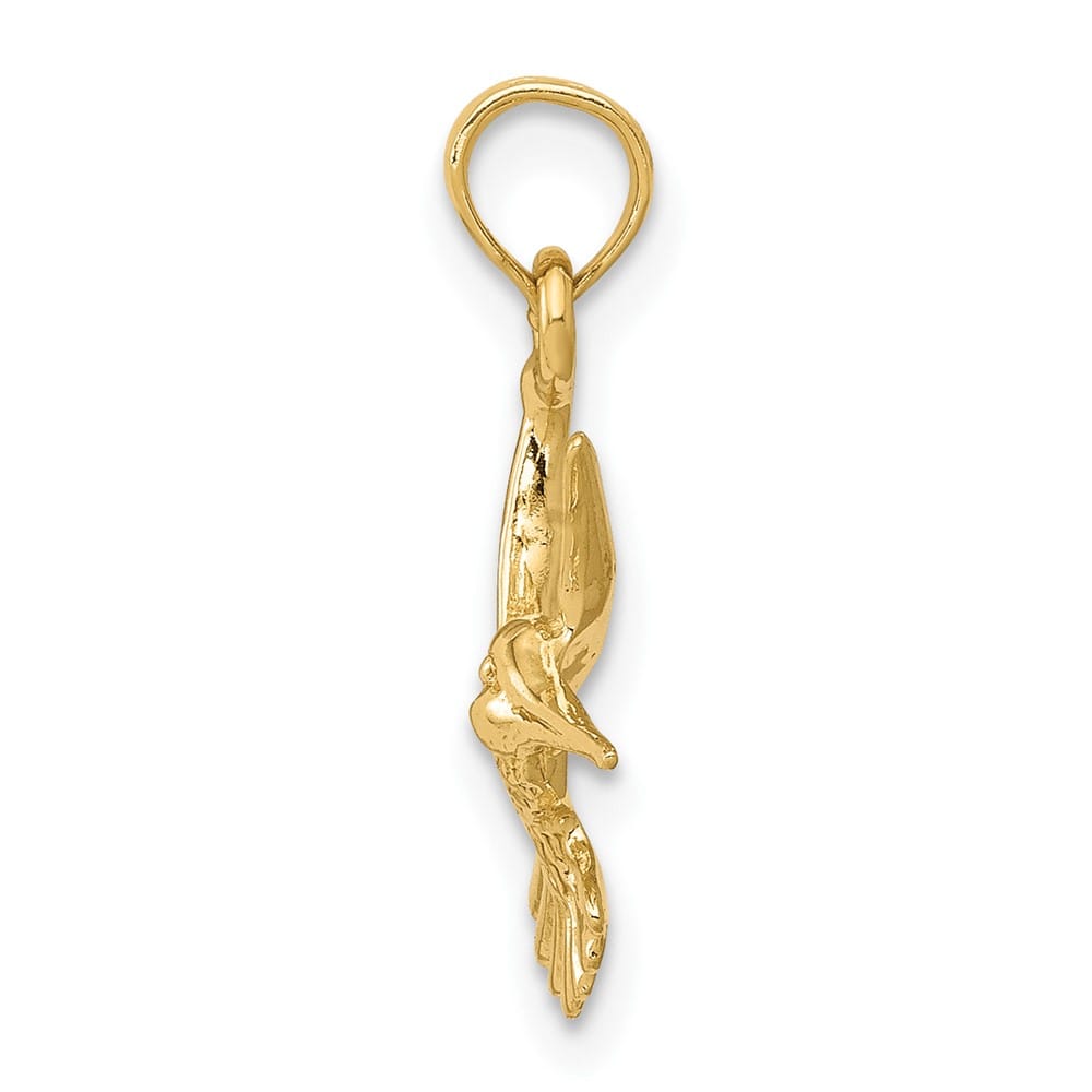10K Yellow Gold Solid Polished Medium Hummingbird Charm
