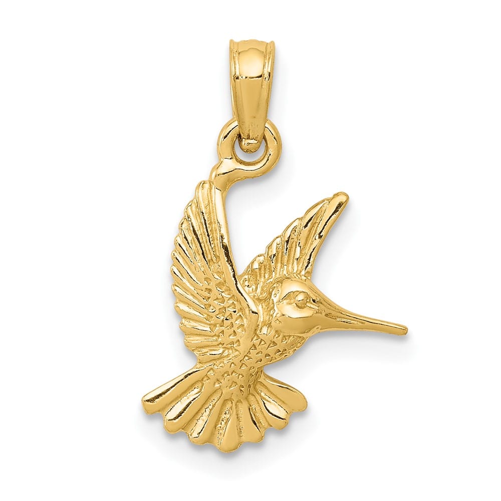 10K Yellow Gold Solid Polished Medium Hummingbird Charm