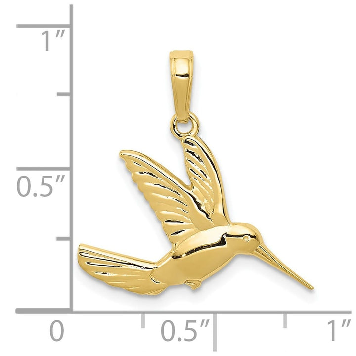10K Yellow Gold Solid Polished Medium Hummingbird in Flight Pendant