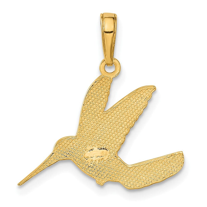 10K Yellow Gold Solid Polished Medium Hummingbird in Flight Pendant