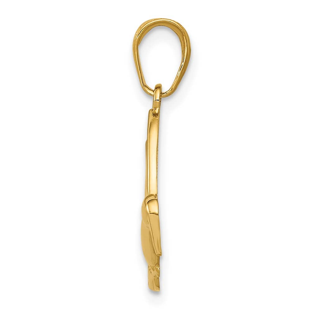 10K Yellow Gold Solid Polished Medium Hummingbird in Flight Pendant
