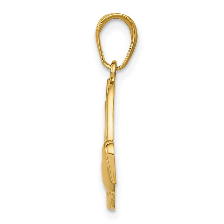 10K Yellow Gold Solid Polished Medium Hummingbird in Flight Pendant