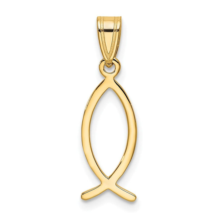 10K Yellow Gold Solid Polished Medium Ichthus Fish Vertical Pendant