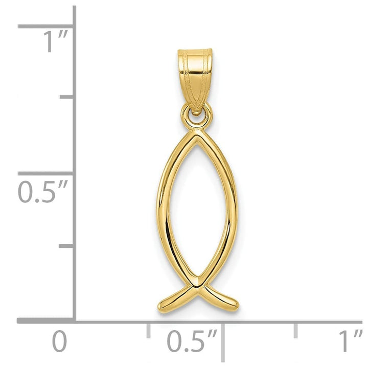 10K Yellow Gold Solid Polished Medium Ichthus Fish Vertical Pendant