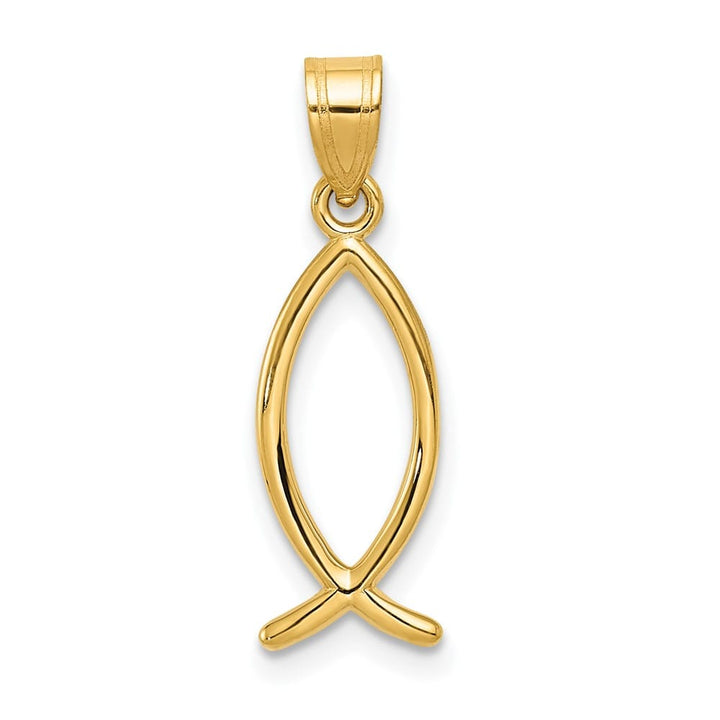 10K Yellow Gold Solid Polished Medium Ichthus Fish Vertical Pendant