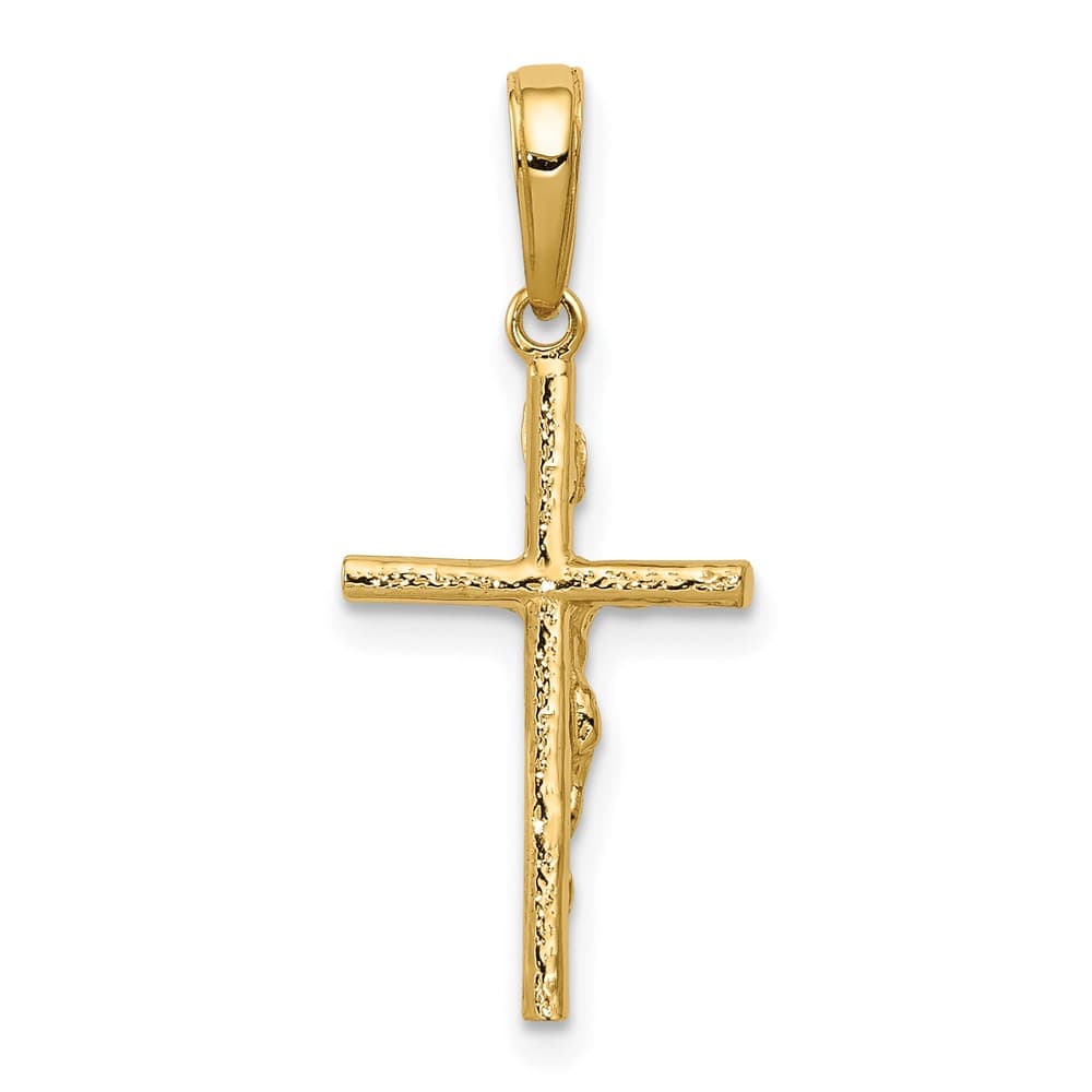 10K Yellow Gold Solid Polished Medium INRI Hollow Crucifix Pendant