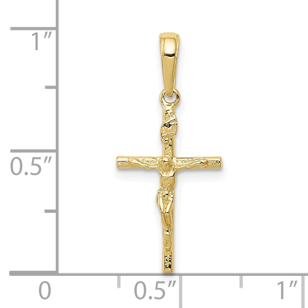 10K Yellow Gold Solid Polished Medium INRI Hollow Crucifix Pendant