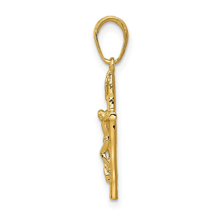 10K Yellow Gold Solid Polished Medium INRI Hollow Crucifix Pendant