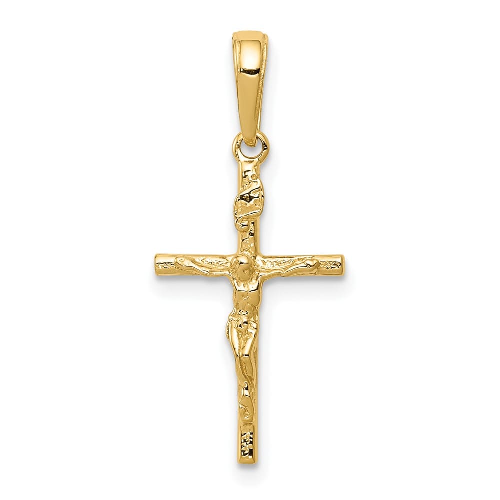 10K Yellow Gold Solid Polished Medium INRI Hollow Crucifix Pendant