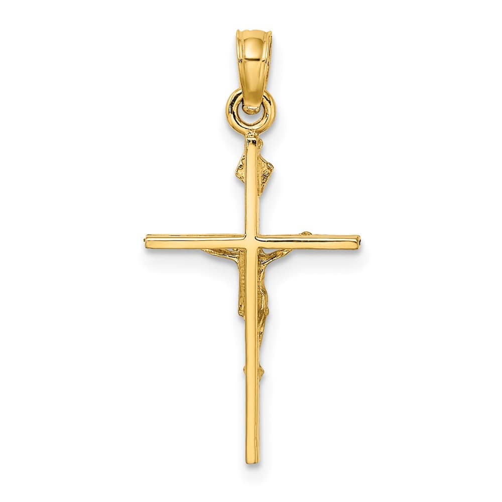 10K Yellow Gold Solid Polished Medium INRI Latin Crucifix Charm