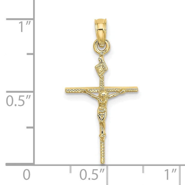 10K Yellow Gold Solid Polished Medium INRI Latin Crucifix Charm