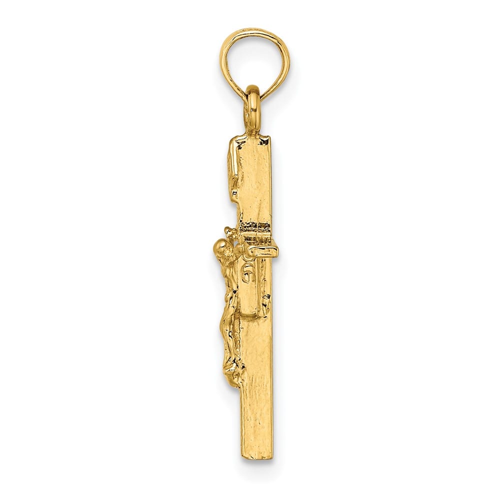 10K Yellow Gold Solid Polished Medium INRI Latin Crucifix Charm