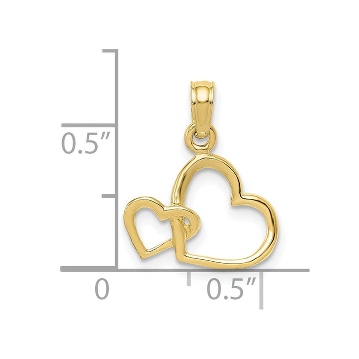 10K Yellow Gold Solid Polished Medium Intertwined Double Heart Pendant