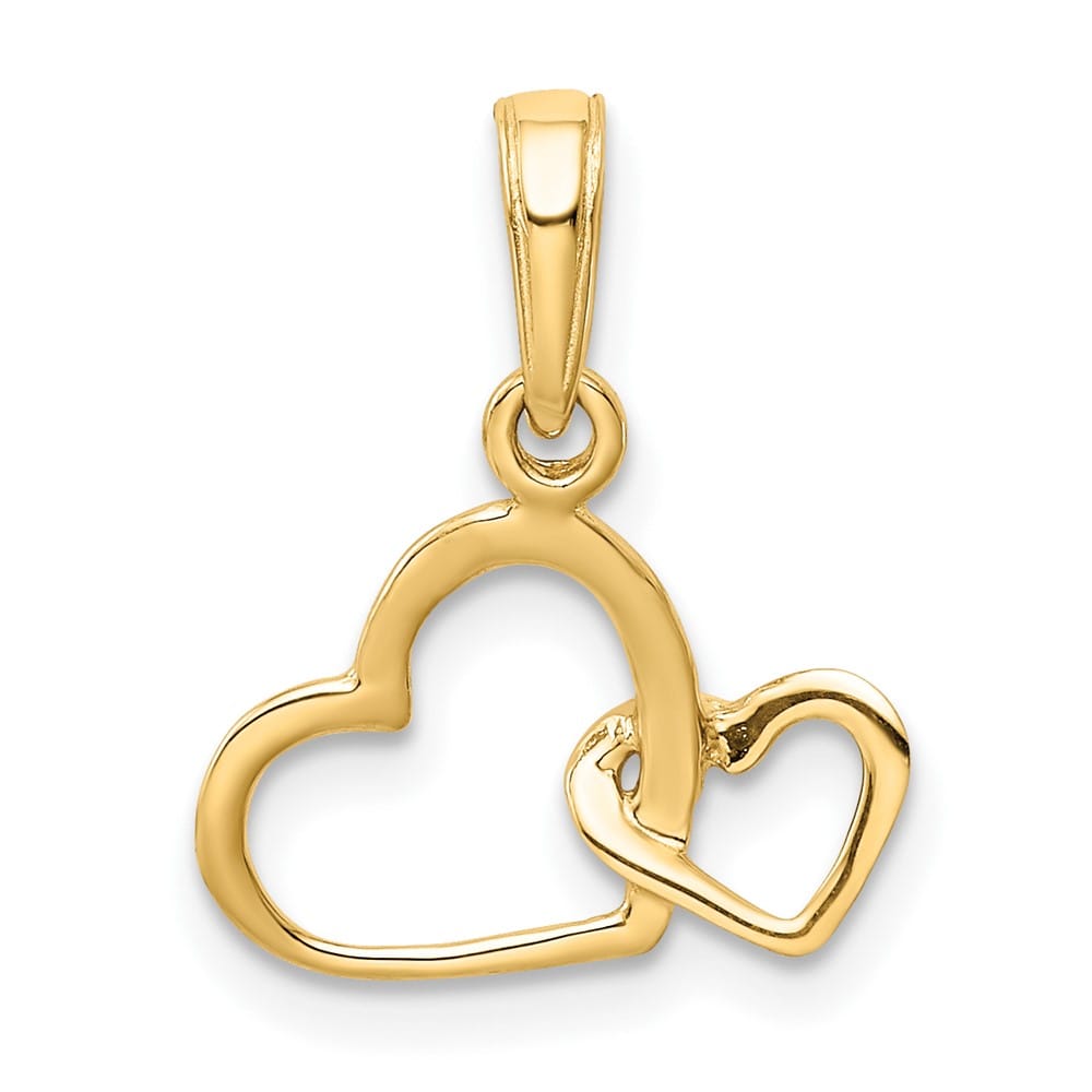 10K Yellow Gold Solid Polished Medium Intertwined Double Heart Pendant