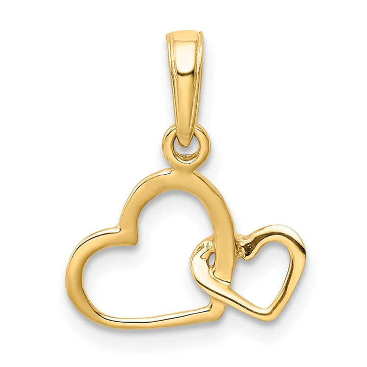 10K Yellow Gold Solid Polished Medium Intertwined Double Heart Pendant