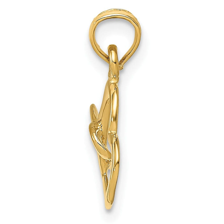 10K Yellow Gold Solid Polished Medium Intertwined Double Heart Pendant