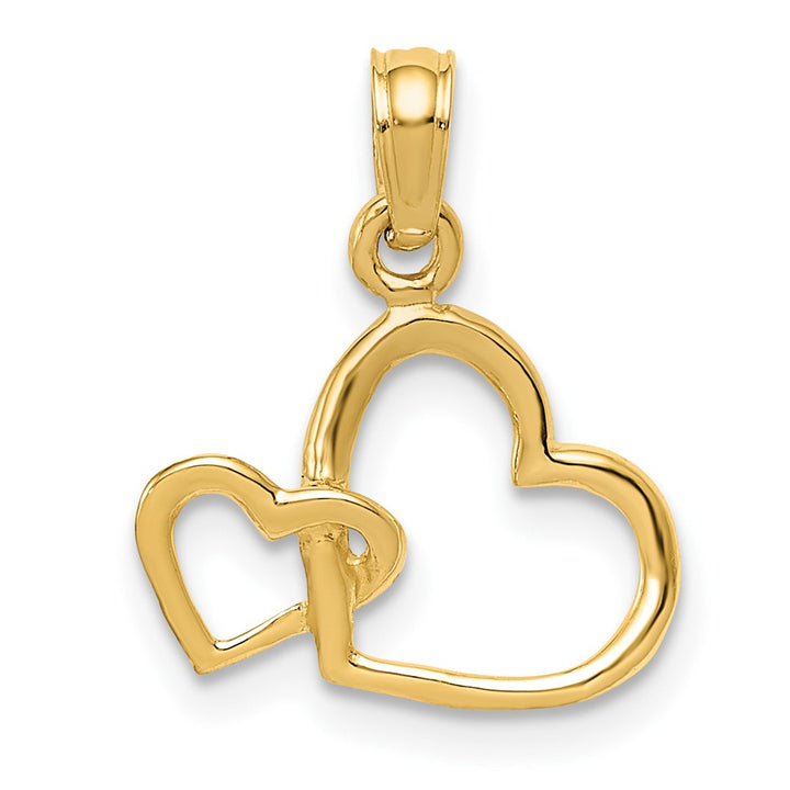 10K Yellow Gold Solid Polished Medium Intertwined Double Heart Pendant