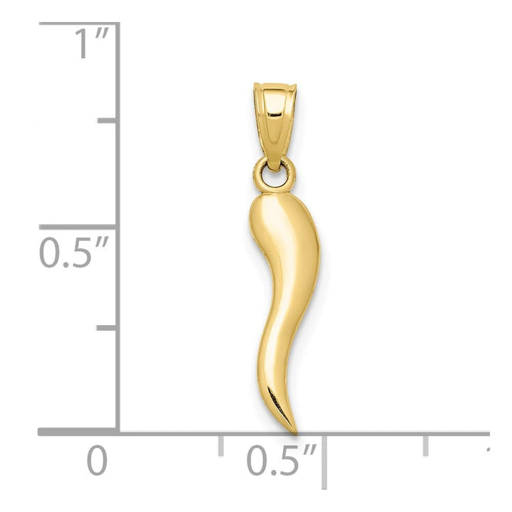 10K Yellow Gold Solid Polished Medium Italian Horn Pendant