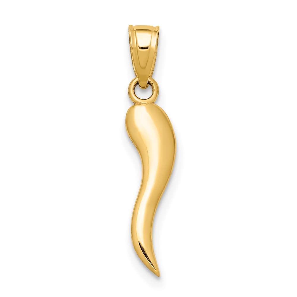 10K Yellow Gold Solid Polished Medium Italian Horn Pendant