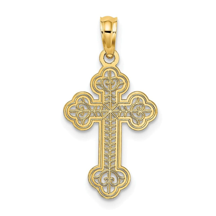 10K Yellow Gold Solid Polished Medium Lace Center Budded Cross Charm