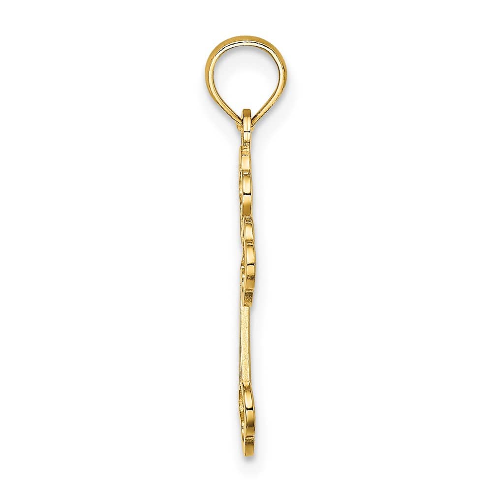 10K Yellow Gold Solid Polished Medium Lace Center Budded Cross Charm