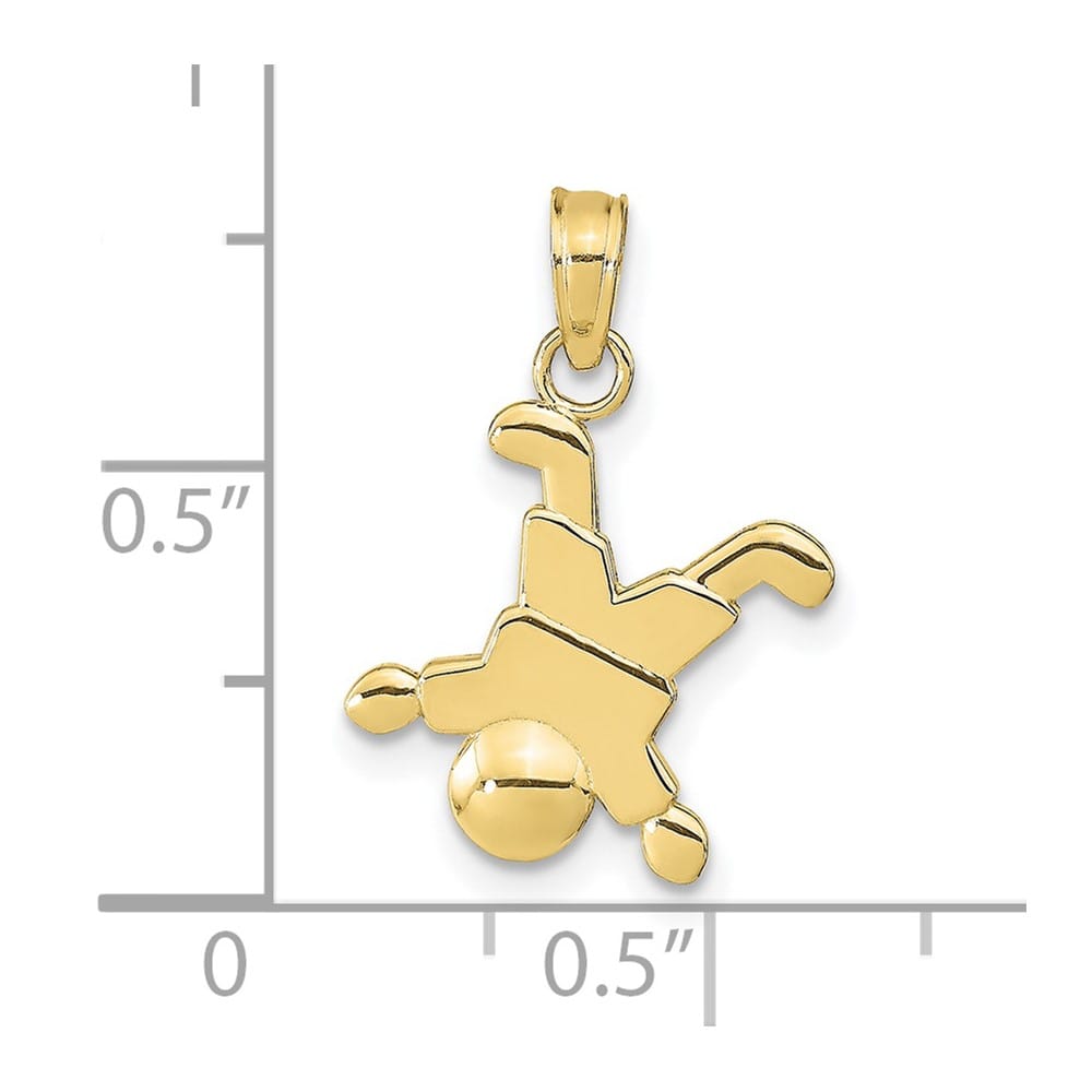 10K Yellow Gold Solid Polished Medium Little Boy Upside Down Pendant