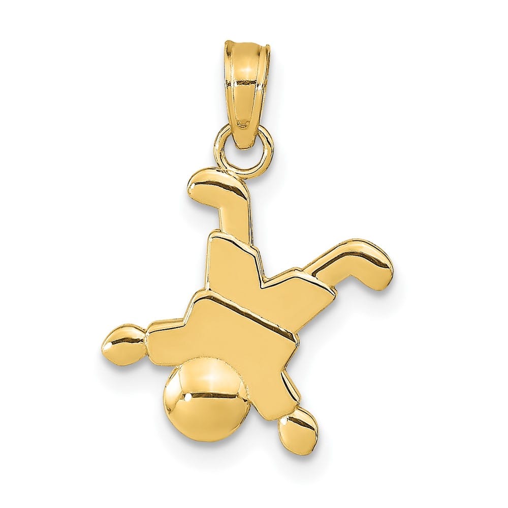10K Yellow Gold Solid Polished Medium Little Boy Upside Down Pendant