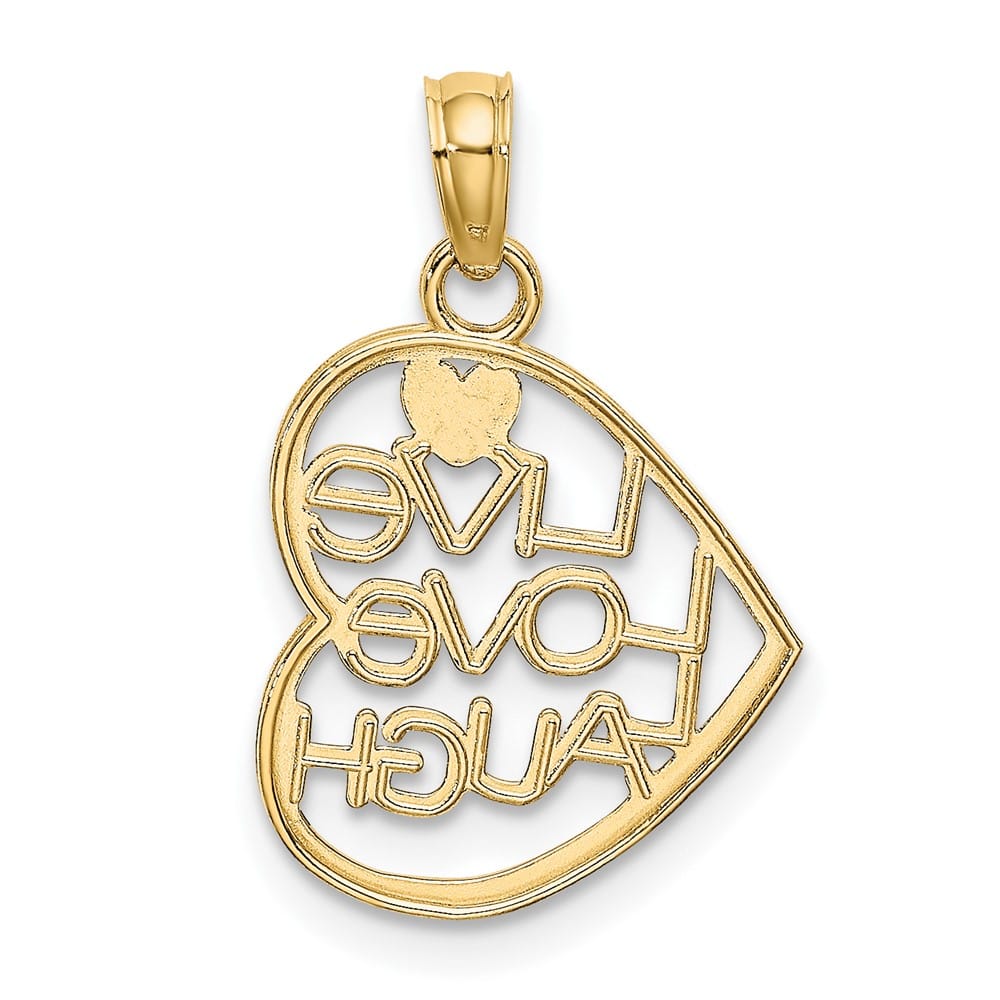 10K Yellow Gold Solid Polished Medium Live Love Laugh in Heart Charm
