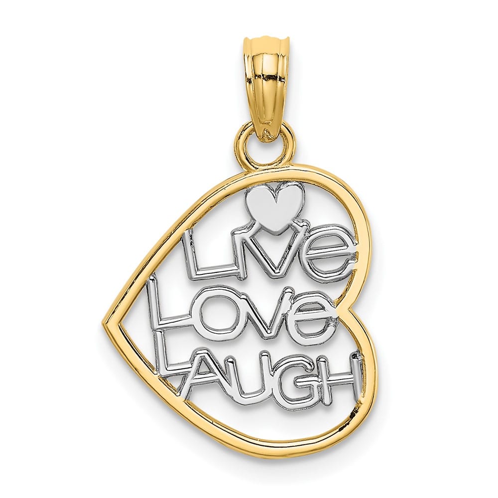 10K Yellow Gold Solid Polished Medium Live Love Laugh in Heart Charm