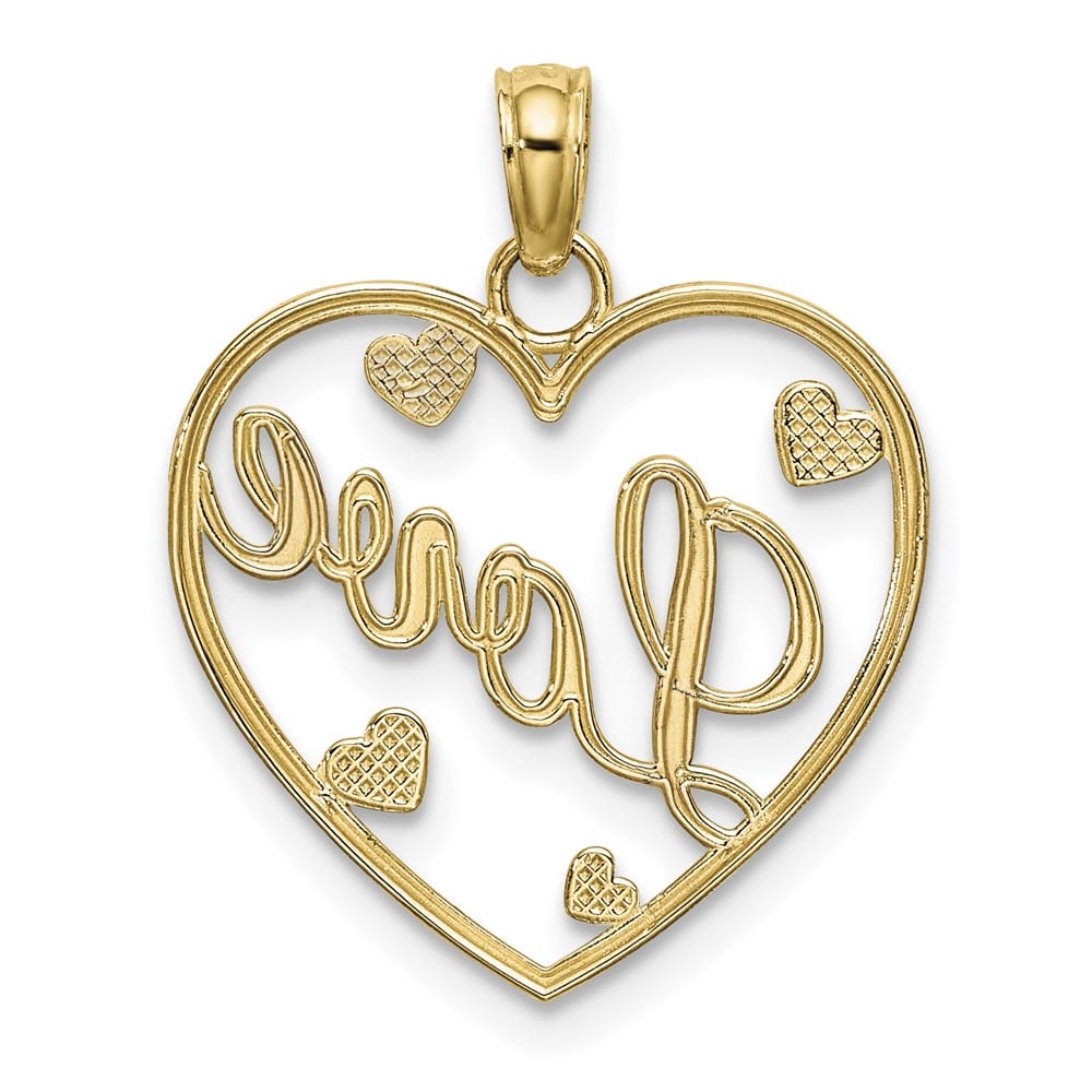 10K Yellow Gold Solid Polished Medium Love with Hearts Pendant