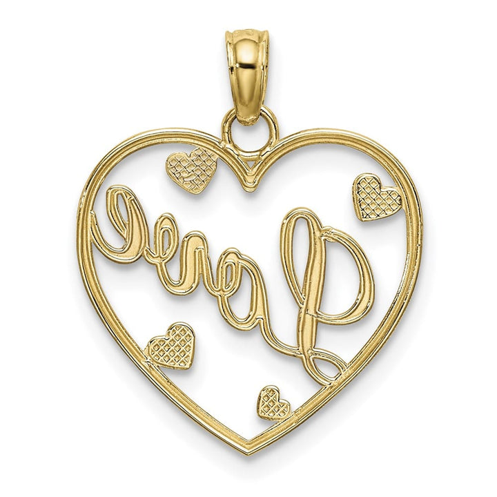 10K Yellow Gold Solid Polished Medium Love with Hearts Pendant