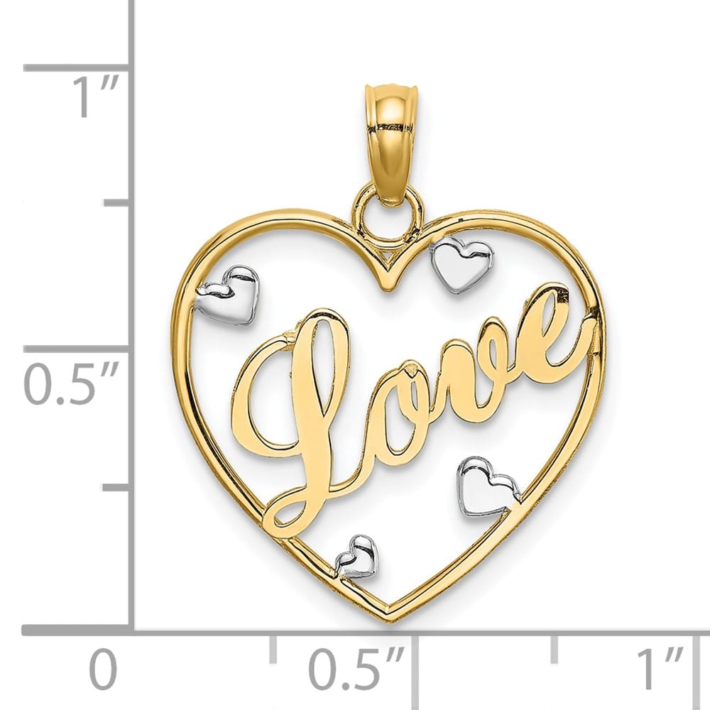 10K Yellow Gold Solid Polished Medium Love with Hearts Pendant