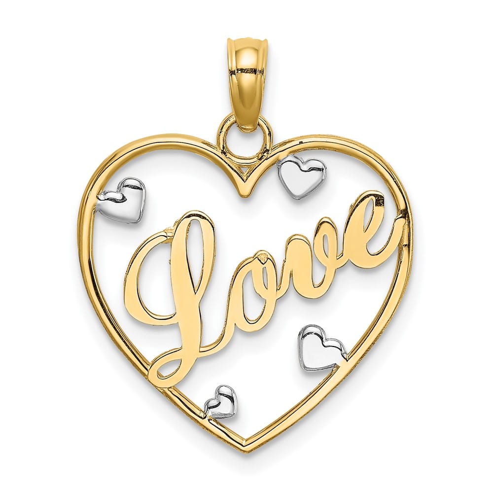 10K Yellow Gold Solid Polished Medium Love with Hearts Pendant