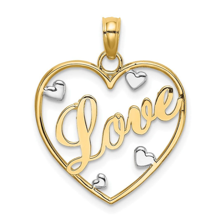 10K Yellow Gold Solid Polished Medium Love with Hearts Pendant