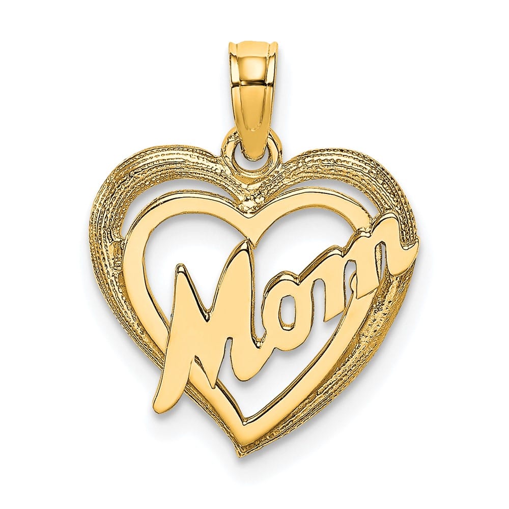 10K Yellow Gold Solid Polished Medium MOM Inside Heart Charm