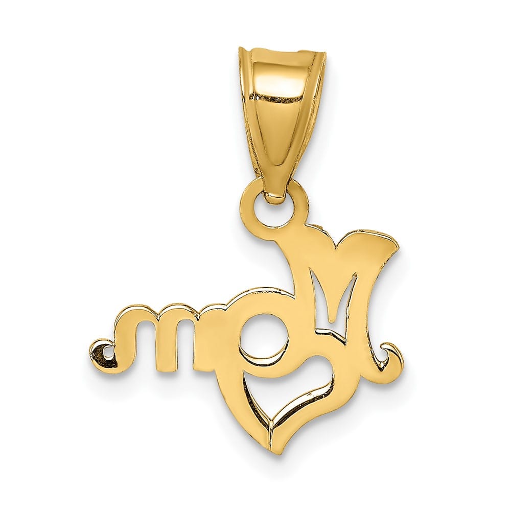 10K Yellow Gold Solid Polished Medium MOM with Heart Pendant