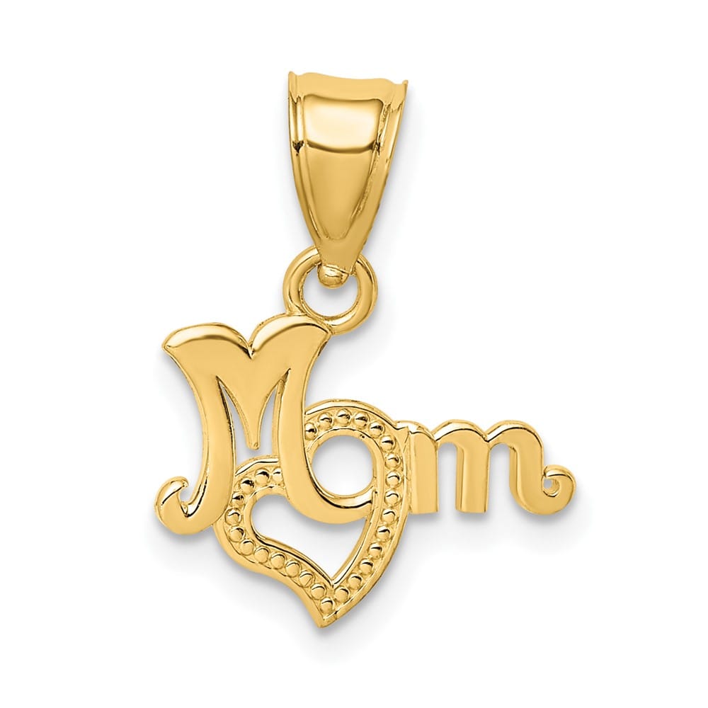 10K Yellow Gold Solid Polished Medium MOM with Heart Pendant