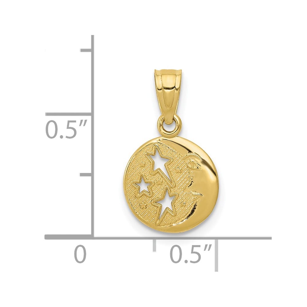10K Yellow Gold Solid Polished Medium Moon and Stars Pendant