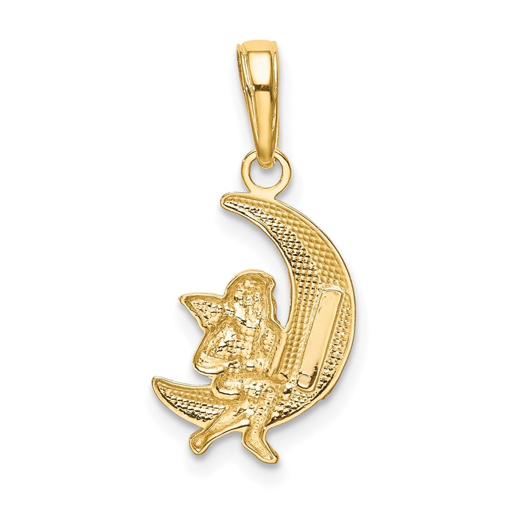 10K Yellow Gold Solid Polished Medium Moon with Angel Pendant