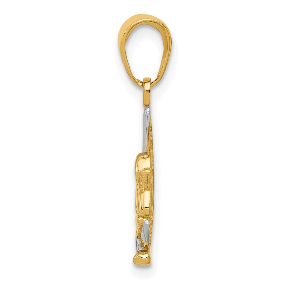 10K Yellow Gold Solid Polished Medium Moon with Angel Pendant